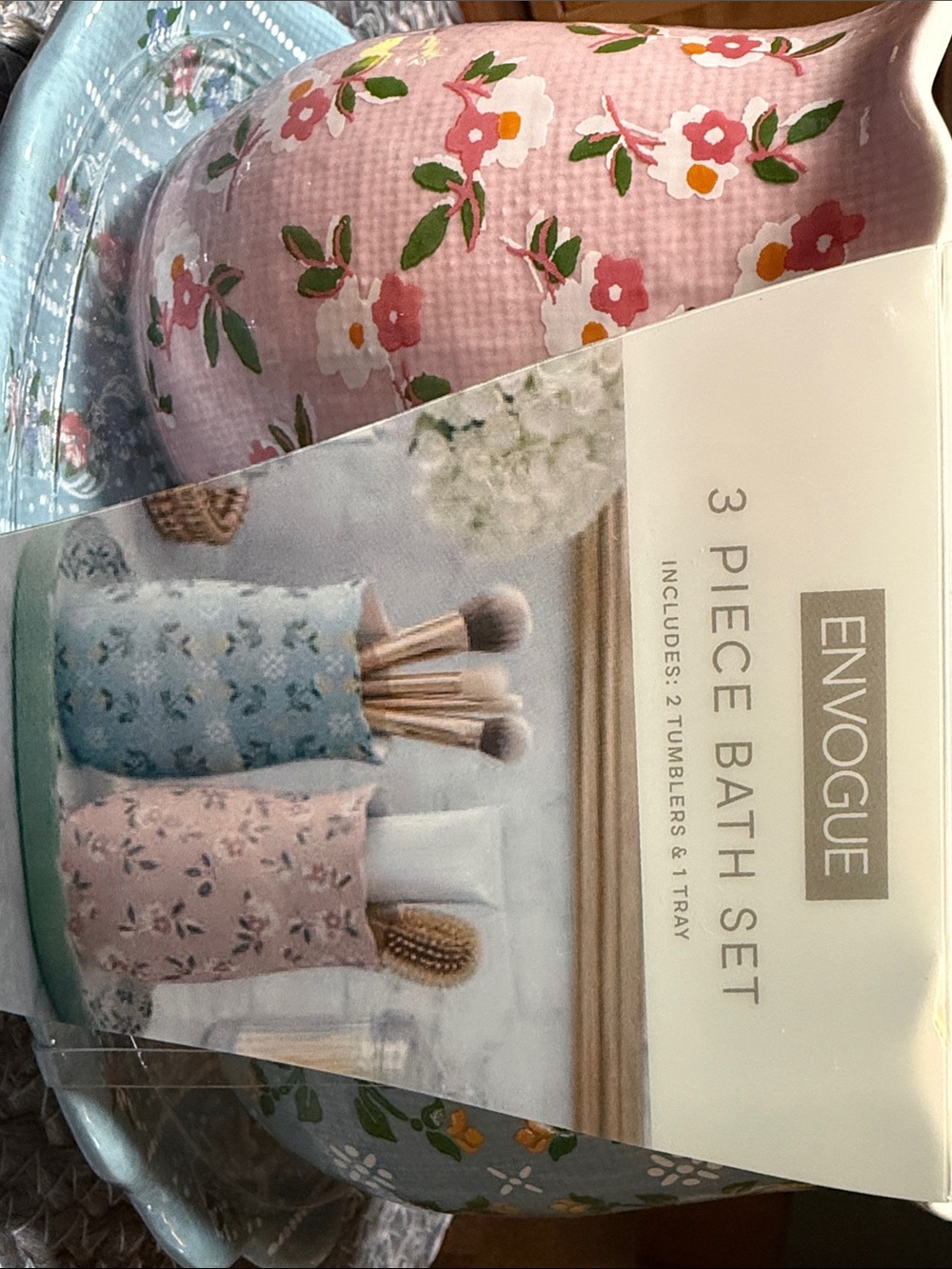 Envogue Pink Floral 3-Piece Bath Set